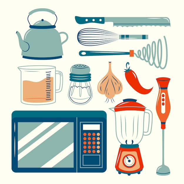 Flat design kitchen element set