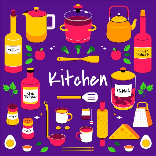 Free Vector flat design kitchen element set