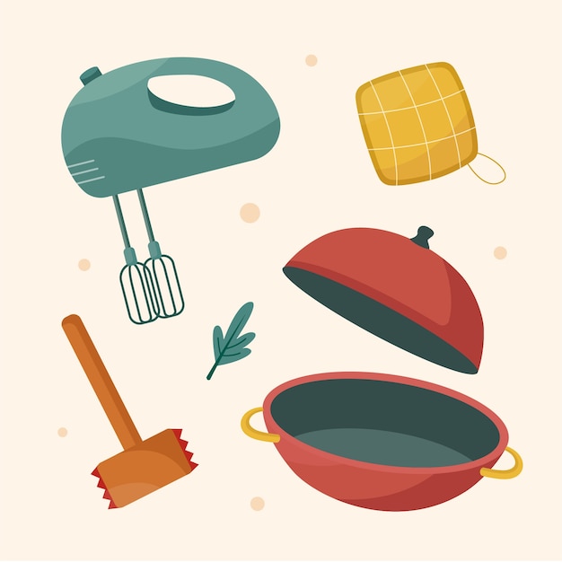 Flat design kitchen utensils element set