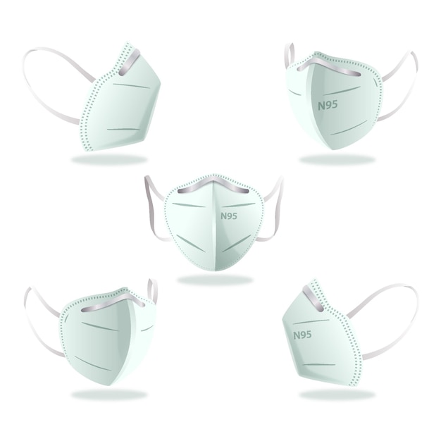 Flat design kn95 face mask in different perspectives set