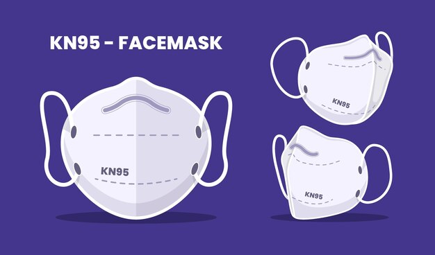 Flat design of kn95 face mask in different perspectives