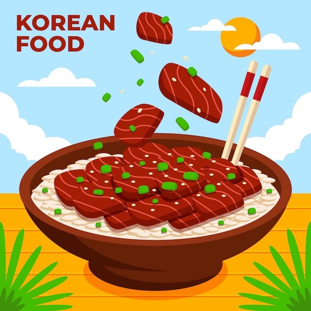 Flat design korean food illustration