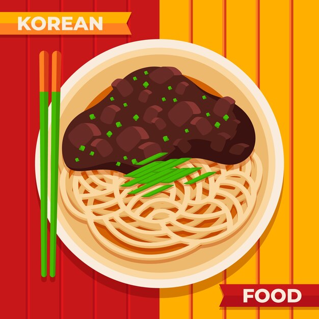 Flat design korean food illustration