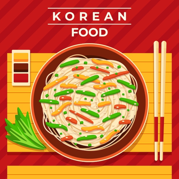 Flat design korean food illustration