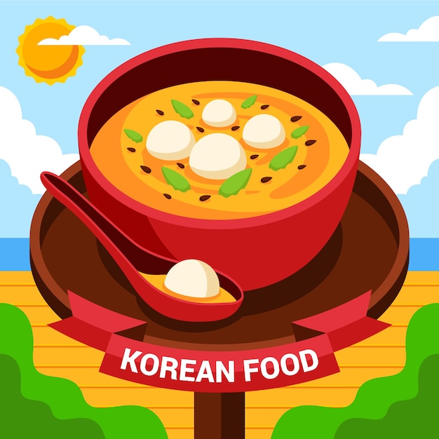 Flat design korean food illustration