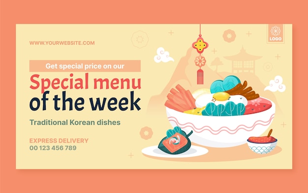 Flat design korean food restaurant facebook post