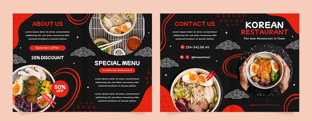 Flat design korean restaurant brochure