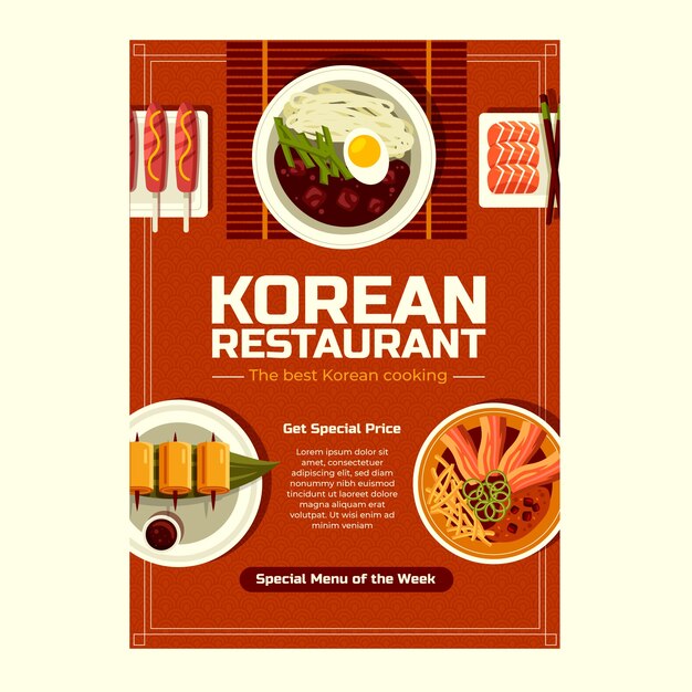 Flat design korean restaurant poster