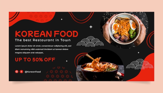 Free Vector flat design korean restaurant sale banner