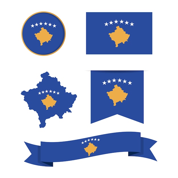 Flat design kosovo flag and national emblems collection