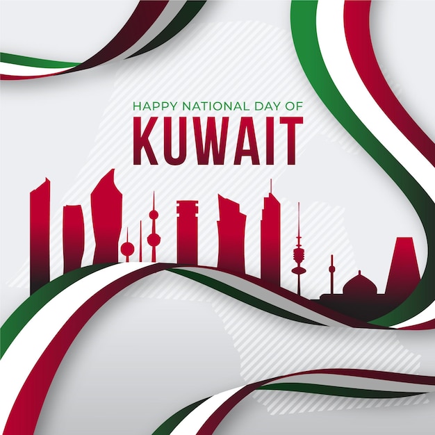 Free vector flat design kuwait national day red city