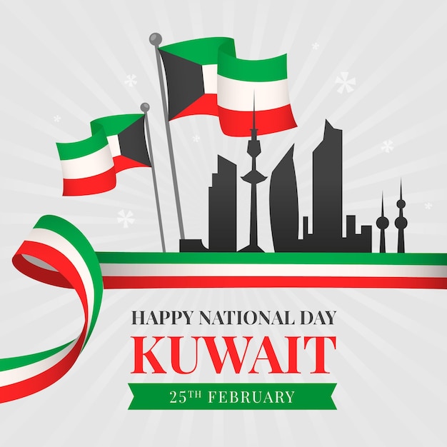 Free Vector flat design kuwait national day silhouette of the city