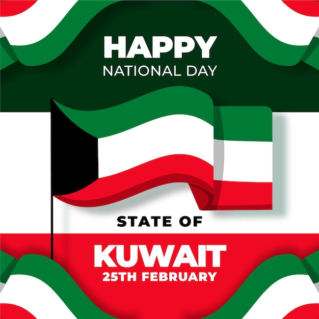 Free Vector flat design kuwait national day with wavy flag