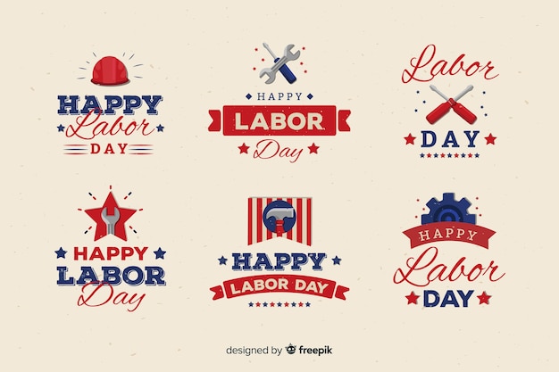 Free Vector flat design labor day badge collection