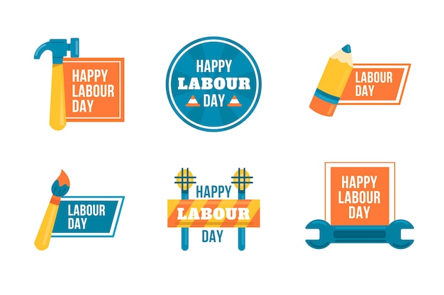 Flat design labor day badge collection