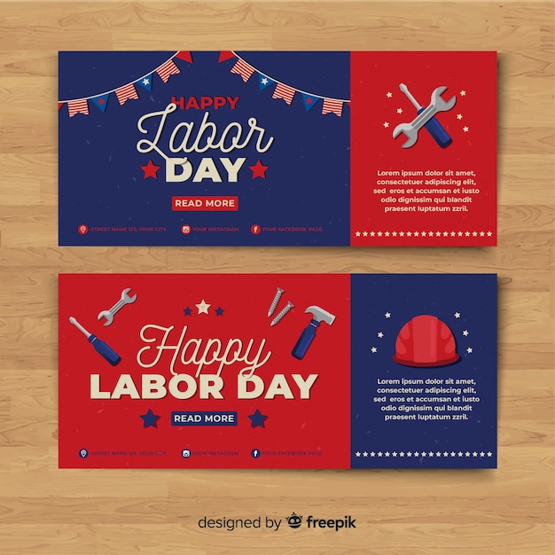 Free vector flat design labor day banners template