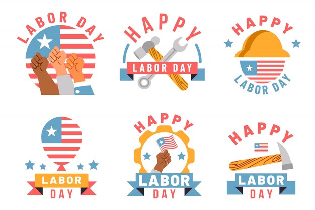 Free Vector flat design labor day label collection