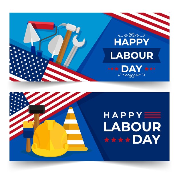 Flat design labour day banners