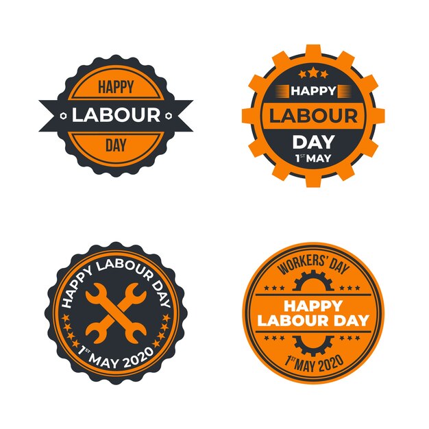 Flat design labour day label collection