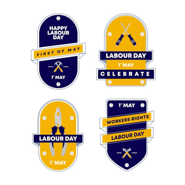 Flat design labour day label collection