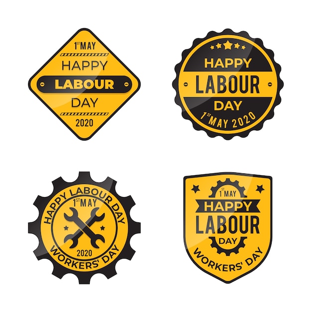 Flat design labour day label pack