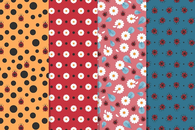 Flat design ladybug pattern collection