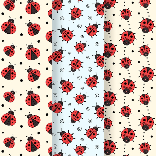 Flat design ladybug pattern collection