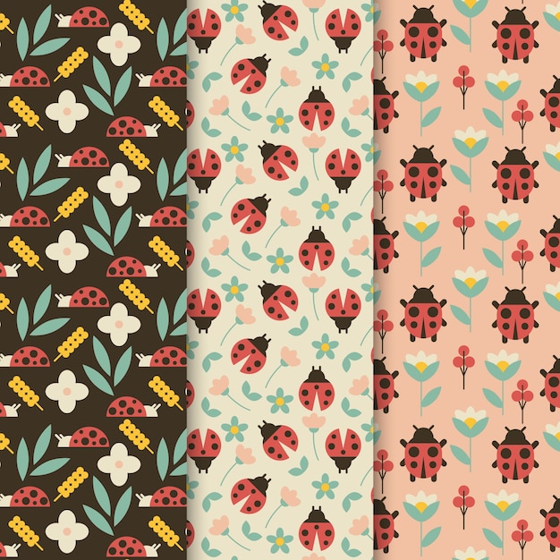 Flat design ladybug pattern collection