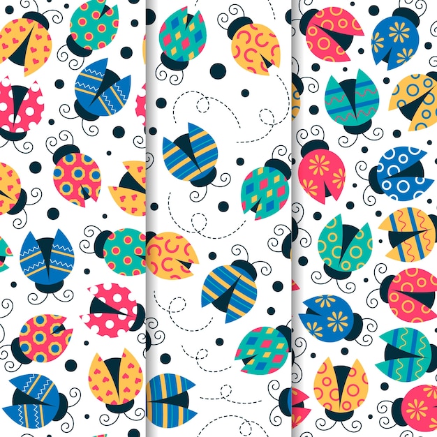 Flat design ladybug pattern collection