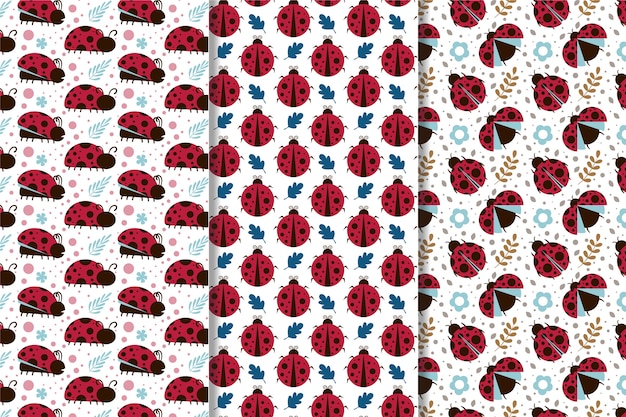 Flat design ladybug pattern collection