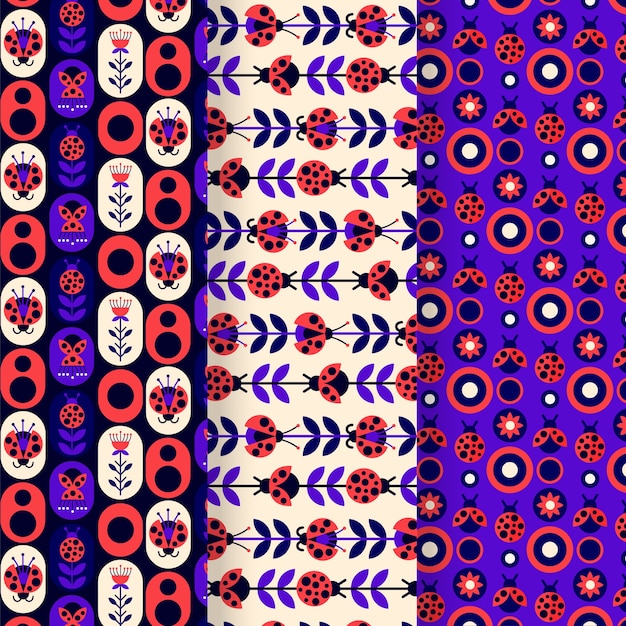 Flat design ladybug pattern collection