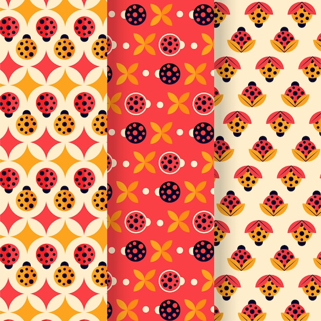 Free vector flat design ladybug pattern collection