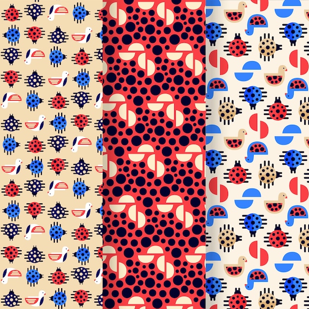 Flat design ladybug pattern collection