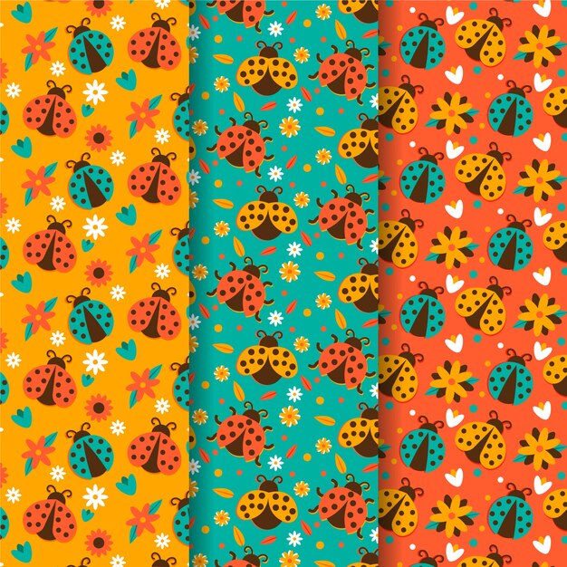 Flat design ladybug pattern pack