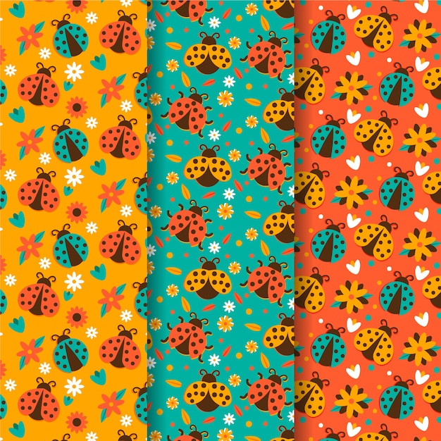 Flat design ladybug pattern pack