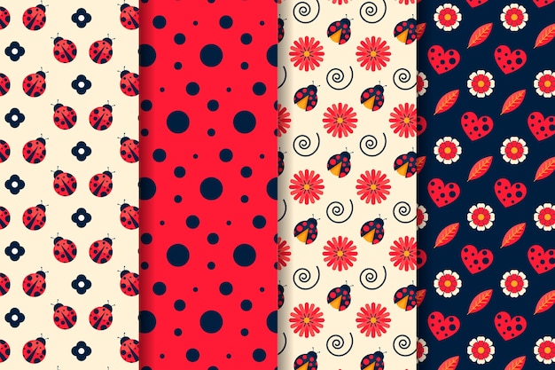 Free Vector flat design ladybug pattern pack