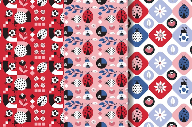 Free vector flat design ladybug pattern pack