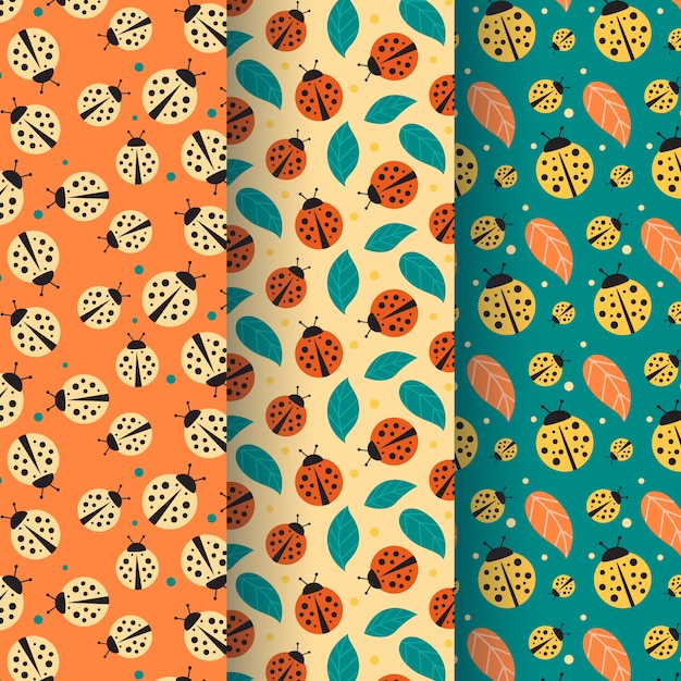 Flat design ladybug pattern pack