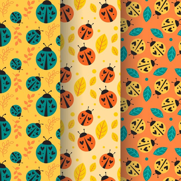 Flat design ladybug pattern pack