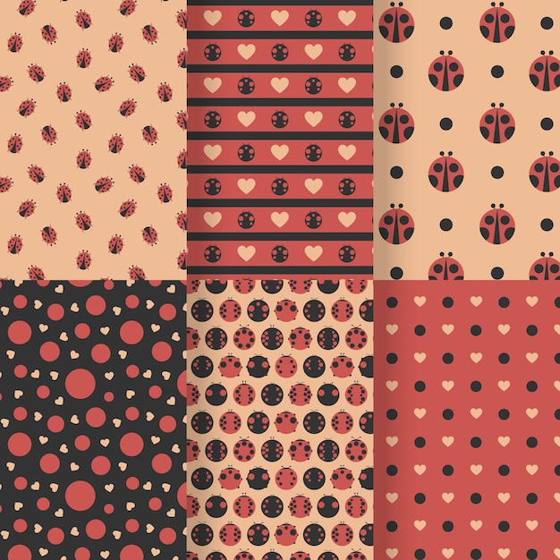 Flat design ladybug pattern pack