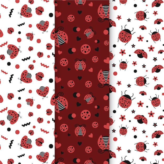 Free vector flat design ladybug pattern pack