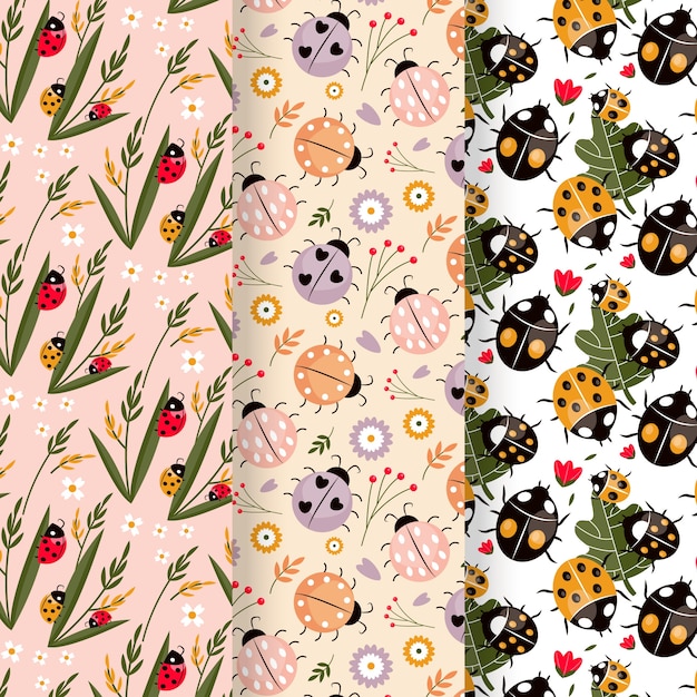 Flat design ladybug pattern pack