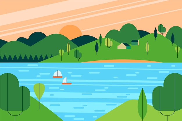 Free Vector flat design lake scenery