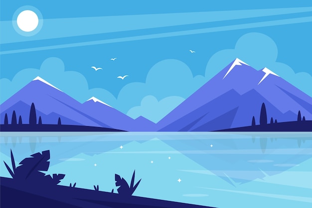 Free vector flat design lake scenery