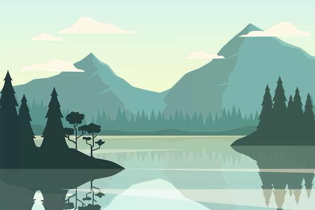 Flat design lake scenery