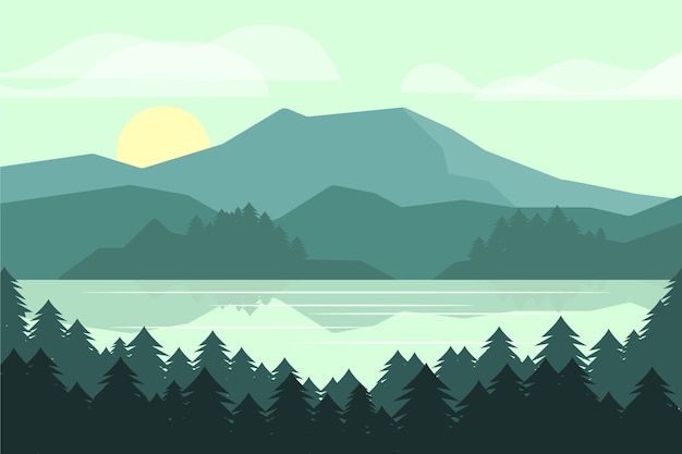 Flat design lake scenery