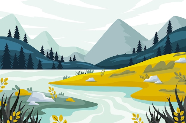 Free Vector flat design landscape illustration