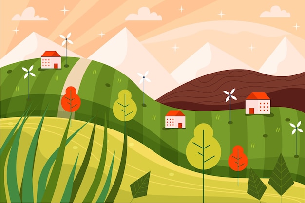 Flat design landscape illustration