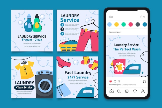 Free Vector flat design laundry service instagram posts