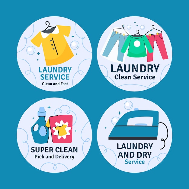 Flat design laundry service labels  template